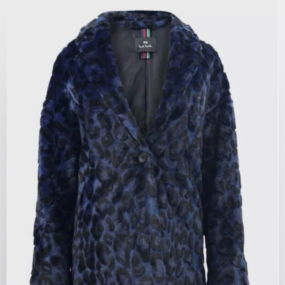 PAUL SMITH Faux Fur Blue Leopard Print Coat - Size 4/6